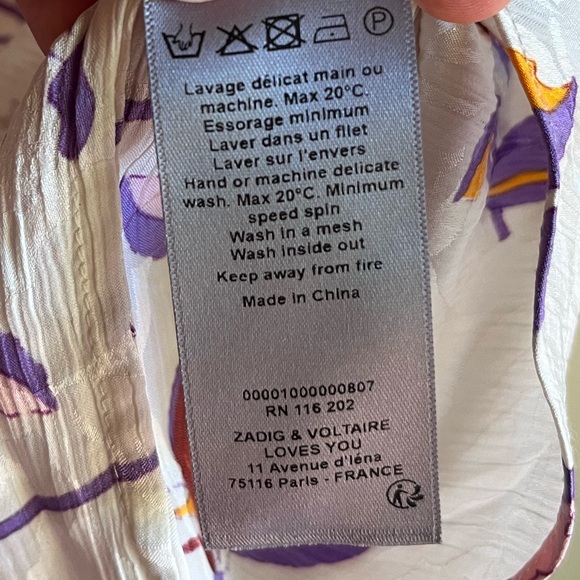 Zadig & Voltaire Tink Jac Cut Floral Silk Long Sleeve Cream Button Up To… - Picture 7 of 7